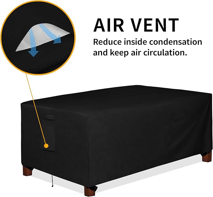 Easy-Going 600D Heavy Duty Rectangular Table Cover UV Resistant and Waterproof Outdoor Lawn Patio Furniture Cover (72" Lx44 Wx23 H, Black)