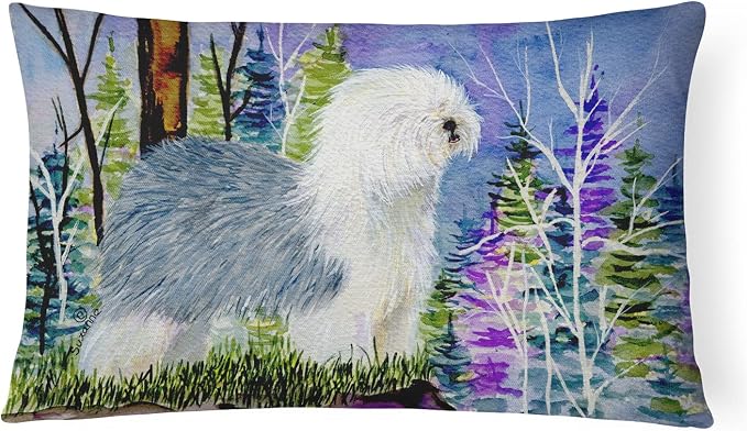 Caroline's Treasures SS8641PW1216 Old English Sheepdog Canvas Fabric Decorative Pillow Machine Washable, Indoor Outdoor Decorative Pillow for Couch, Bed or Patio, 12HX16W