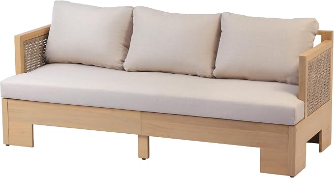 Christopher Knight Home Mason 5 Piece Patio Furniture Set with 3-Seater Sofas, Club Chairs and Coffee Table, Outdoor Acacia Wood Conversation Set, Patio Sofa Set for 8, Light Teak+Light Brown+Beige
