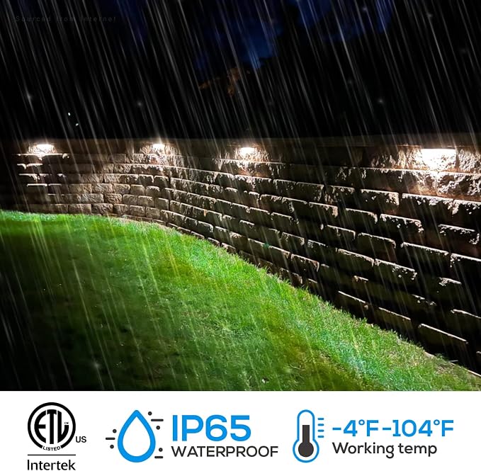LEONLITE 4-Pack 5CCT 12 Inch LED Hardscape Lighting, 2200K-5000K | LED Landscape Lighting, 12-24V AC/DC Paver Light Low Voltage Retaining Wall Lights, 7W Outdoor Step Lights, ETL