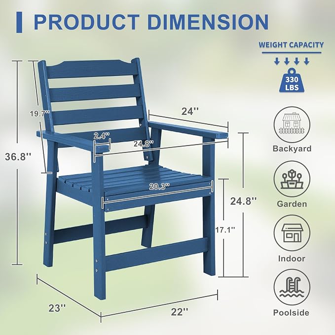 FUNBERRY Outdoor Dining Chairs Set of 2, HDPE Patio Chairs for Outside | Wood-Grain, HDPE All Weather, No Rot or Rust or Crack, UV Fade Shield, 330LBS Weight Capacity, Easy-Clean for Outside