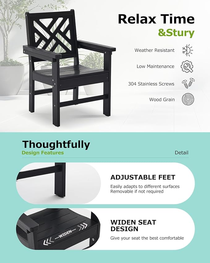 7 Piece HDPE Outdoor Dining Set for 6, Patio DHPE Furniture Set with Umberlla Hole, Weather Resistent Outdoor Table and Chairs for Garden, Poolside, Backyard, Deck, Black