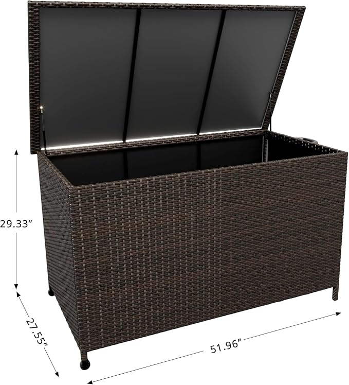 GarveeHome 125 Gallon Wicker Deck Box, All-Weather Outdoor Storage Bin with Rattan Finish, Large Capacity for Patio Furniture, Cushions, Pool Supplies & Garden Tools(Brown)
