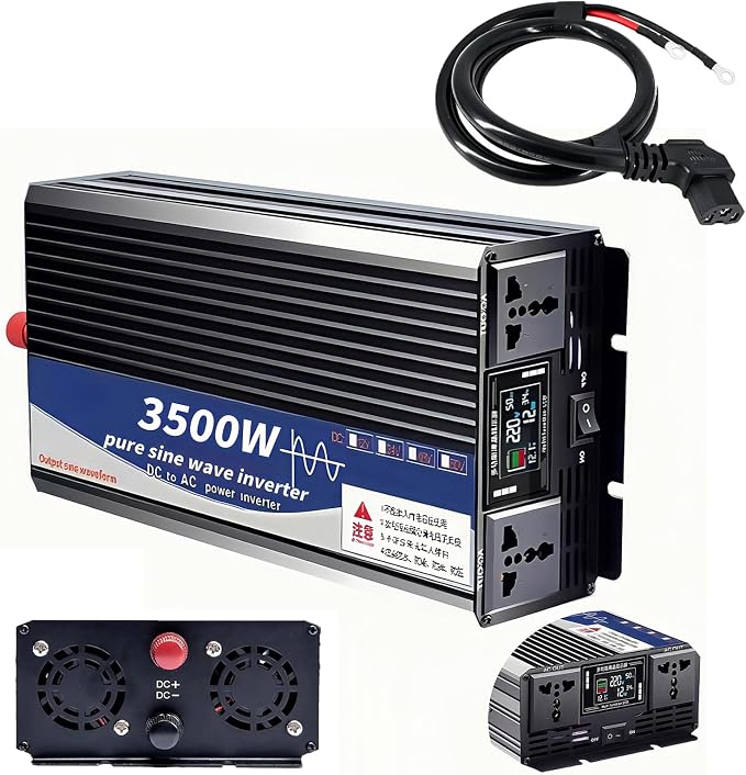 3500W Power Inverter 48V DC to 110V AC Converter with LED Display Dual AC Outlets Dual Fans Radiating for RV, Camp, Boat and Home Emergency Portable Pure Sine Wave Inverter (Smart Screen, 3500W 48V)
