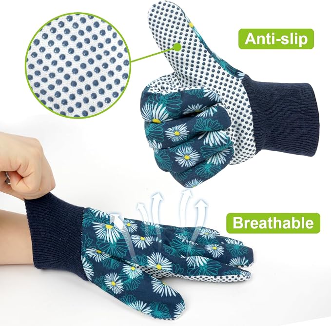 Ainiv Floral Gardening Gloves for Women/Ladies, Non-Slip Garden Work Gloves | Breathable Yard Work Glove Light Working Gloves