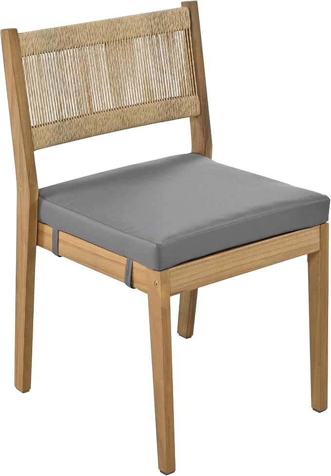 RUNNA Modern Acacia Wood Outdoor Dining Table and Chairs Set with Thick Cushions, Elegant Patio, Balcony, Garden Furniture for Entertaining (Gray-A2)