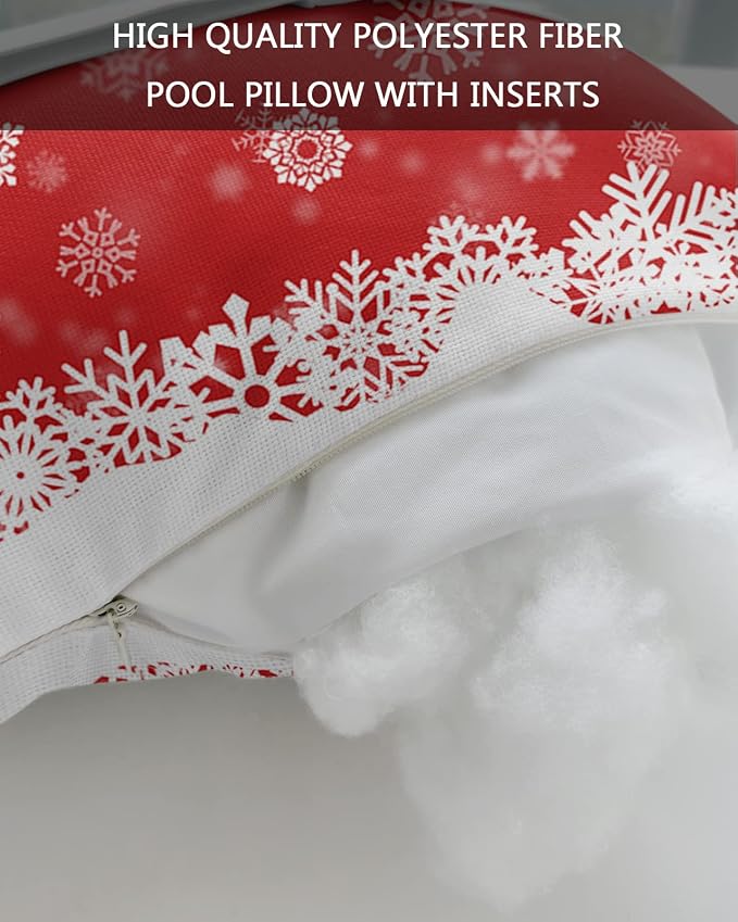 Outdoor Pillows Covers with Inserts Christmas Dreamlike Winter Snowflake Red Waterproof Pillow with Adjustable Strap Throw Pillows for Patio Furniture Recliner Lounge Chair, 11x16 inch, 2PCS