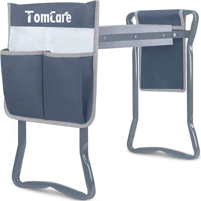 TomCare Garden Kneeler and Seat, Sturdy Garden Bench, Foldable Garden Stool | Heavy Duty Garden Seat, 2 Side Tool Pouches, Foldable Design, Gardening Gift for Women, Men and Gardeners, Gray