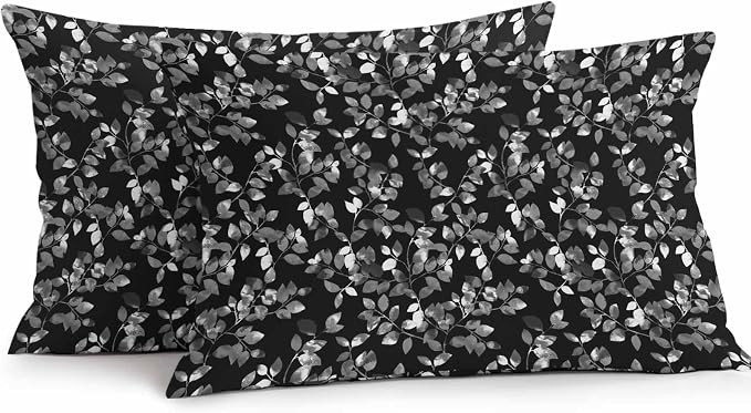 Black Botanical Outdoor Pillow Covers 20x12 Inch Lumbar Pillow Covers Set of 2 Waterproof Decorative Throw Pillow Cases Pastoral Spring Floral Classic Black Cushion Covers for Patio Furniture Garden