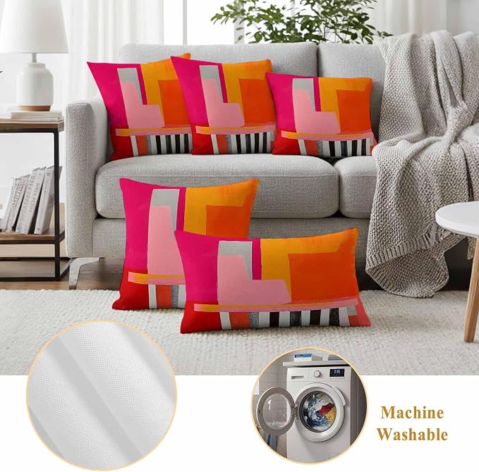 JasmineM Outdoor Pillow Cover 20x20 Inches Set of 2 Abstract Pink Orange Red Waterproof Throw Pillow Covers Painting Modern Art Decorative Pillowcases Garden Cushion Case for Patio Couch Sofa