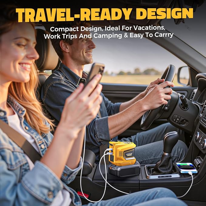 Real 220W Portable Power Inverter Compatible with DeWALT 20V, LIVOWALNY Outdoor Generato Battery Converter 2 USB & AC Battery Powered Outlet, DC 20V to AC 110V-120V Power Station (Tool Only)
