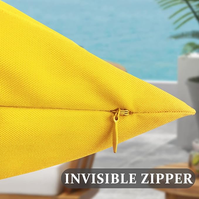 Set of 4 Yellow Outdoor Pillow Covers, Waterproof Square Pillowcases Modern Cushion Cases for Patio Couch Bench, Bright Yellow Outdoor Water-Resistant Throw Pillow Cases,18 x 18 Inch