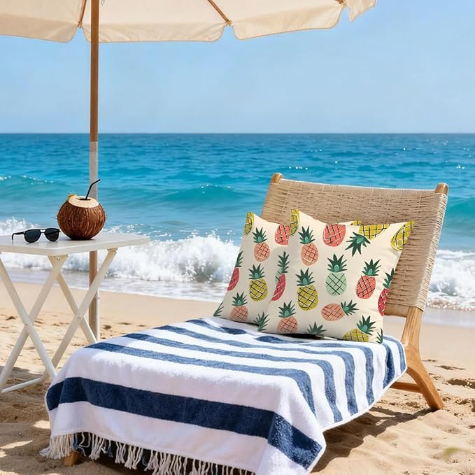 22x22 Inch Outdoor Pillow Covers Set of 2 Waterproof Throw Pillow Covers Decorative Couch Cushion Covers Pineapple Cute Square Pillowcases Protectors for Patio Garden Sofa