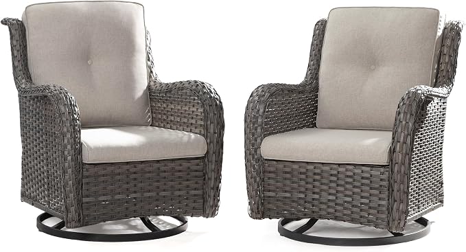 Outdoor Swivel Rocker Patio Chairs Set of 2 - Outdoor Wicker Swivel Glider Chairs 2 Pieces with Olefin Fabric Cushions Suitable for Backyard Deck and Porch(Mixed Grey/Beige)