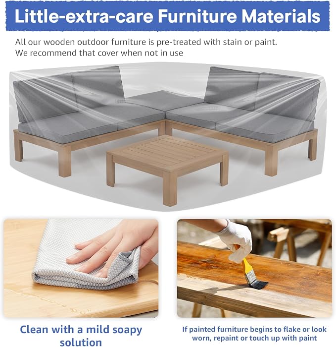 SUNSITT 2 Piece Acacia Wood Patio Furniture Outdoor Loveseat Sofa Set with Adjustable Armrest, FSC Certified L-Shaped Patio Set w/2-in-1 Coffee Table, Grey Cushions for Garden