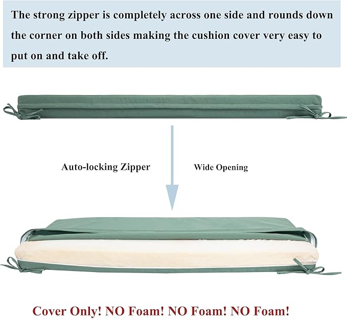 FUNHOME Outdoor Bench Cushion Covers,54" x 18" x 3", No Insert! Patio Bench Cushion Cover for Outdoor Furniture,Water Resistant Patio Loveseat Cover 1 Pack, Aqua Leala(Covers ONLY)