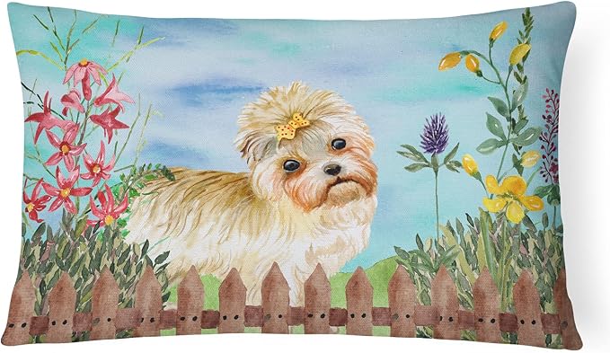 Caroline's Treasures CK1230PW1216 Morkie Spring Canvas Fabric Decorative Pillow Machine Washable, Indoor Outdoor Decorative Pillow for Couch, Bed or Patio, 12HX16W