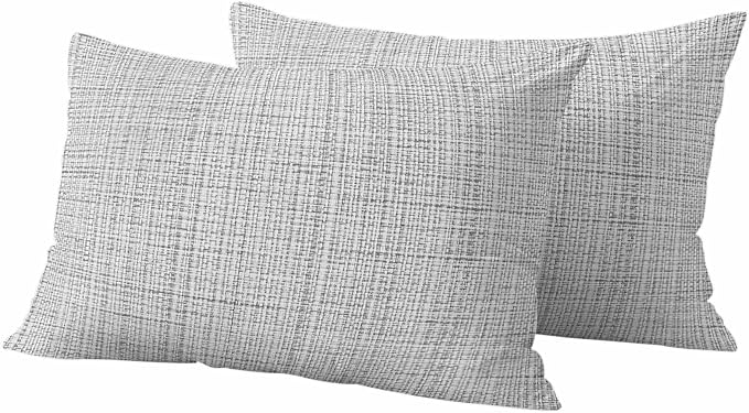 Outdoor Waterproof Throw Pillow Covers Set of 2 Grey Linen Texture Lumbar Pillowcases 20x12 Inches Solid Color Decorative Pillows Cushion Case Patio Pillows for Couch Bed Chair Garden