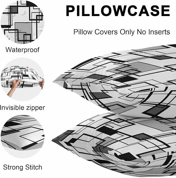Vandarllin Outdoor Throw Pillows Covers 24x24 inch Set of 2 Waterproof Gray Geometric Stripes Decorative Zippered Cushion Covers for Patio Furniture, Modern Abstract Lines Lumbar Pillowcases