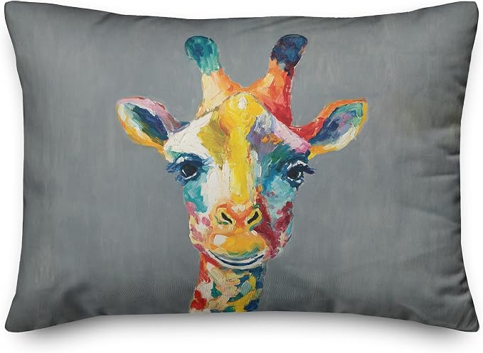 Colorful Giraffe Indoor/Outdoor Pillow | Decorative Pillows for Living Room Couch Bed Sofa Patio, Fluffy Soft Cushion | Water Resistant Multi, 14x20