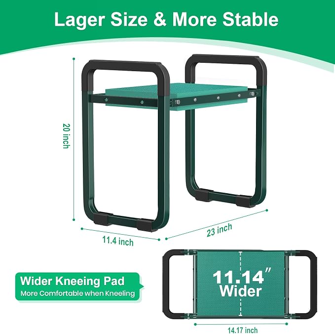 TomCare Garden Kneeler and Seat, 11.14" Kneeling Pad Sturdy Garden Bench | 2-in-1 Heavy Duty Garden Stool, 2 Tool Pouches, Foldable Design, Gardening Gift for Women, Men and Gardeners