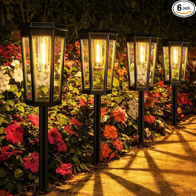 Solar Pathway Lights Outdoor, 6 Pack Garden Lights Solar Powered Waterproof IP65, 2 Modes Auto On/Off Pathway Lights Solar Powered Outdoor Landscape Lighting Yard Lights Walkway, Outside