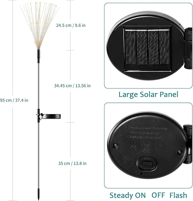 JJGoo Solar Firework Lights, 2 Pack 120 LEDs 2 Lighting Modes Solar Garden Lights Outdoor Waterproof for Yard Patio Walkway Pathway Party Wedding Christmas Decorative - Colorful