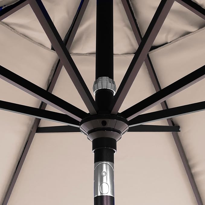 California Umbrella 12-Year-Non-Fading, 9Ft Premium Sunbrella Patio Umbrella, Hand-Crank, Button-Tilt, Bronze Frame, Taupe Fabric