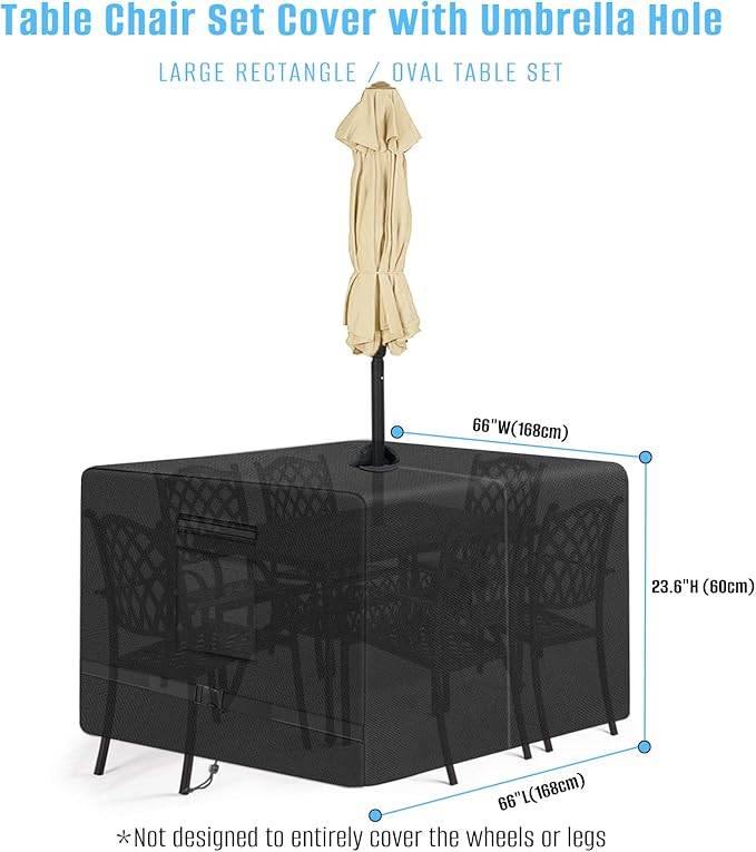 SIRUITON Square Patio Table Cover with Umbrella Hole 66"L x 66"W x 23.6"H (COVER SIZE，NOT TABLE SIZE) Heavy Duty 600D Oxford Fabric Outdoor Waterproof Lawn Patio Furniture Covers