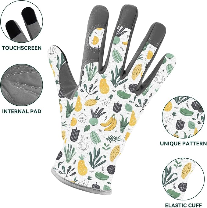 Gardening Gloves for Women, Touchscreen Printed Thorn-Proof | Non-Slip Work Gloves, Ideal Gift for Gardeners, Suitable for Yard Landscaping, Planting & Outdoor Gardening