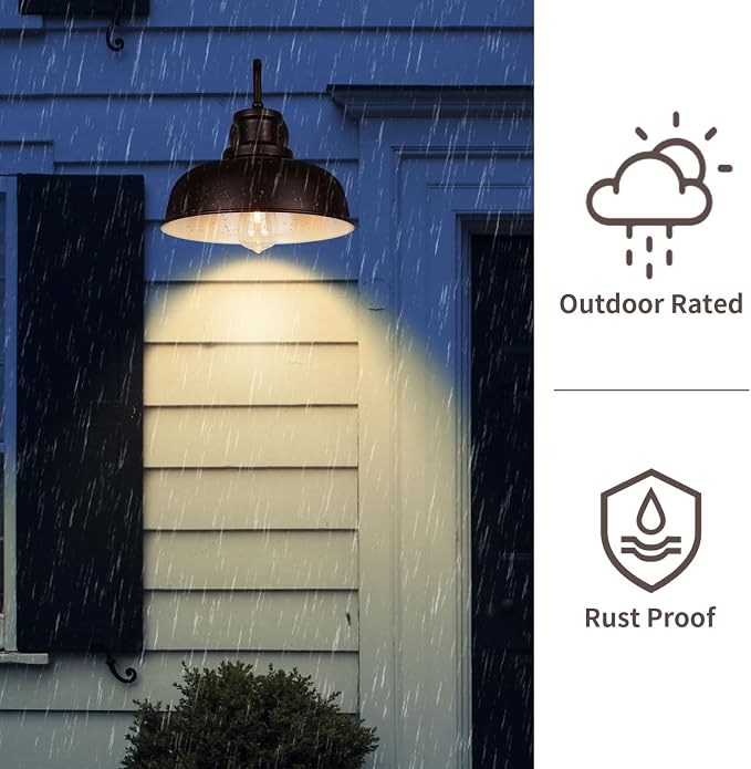 Solar Barn Light for Outside, Outdoor Wall Lights Solar Powered, Farmhouse Exterior Wall Sconce, Industrial Outside Lighting Fixture, Rustic Bronze White Lantern for Barn Shed Coop Garage Patio