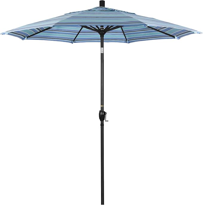 California Umbrella 7.5' Round Aluminum Market Umbrella, Crank Lift, Push Button Tilt, Black Pole, Sunbrella Dolce Oasis