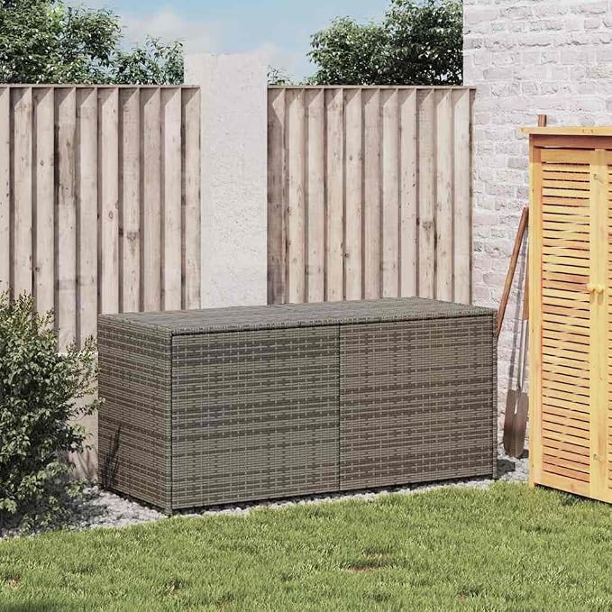 19.7 x 47.2 in Grey PE Rattan Deck Box with Gas Spring, 283 L Medium Outdoor Storage Box for Cushions, UV-Proof Garden Storage Cabinet for Patio Balcony Backyard