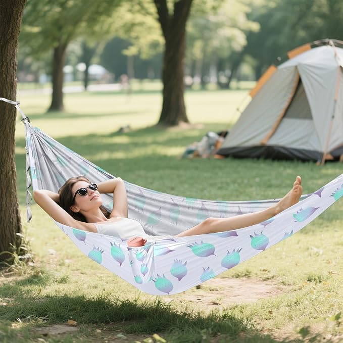 Camping Hammock Outdoor Hammocks for Outside Green Blue Pitaya Beach Trees Portable Lightweight with Pockets Tree Straps Indoor