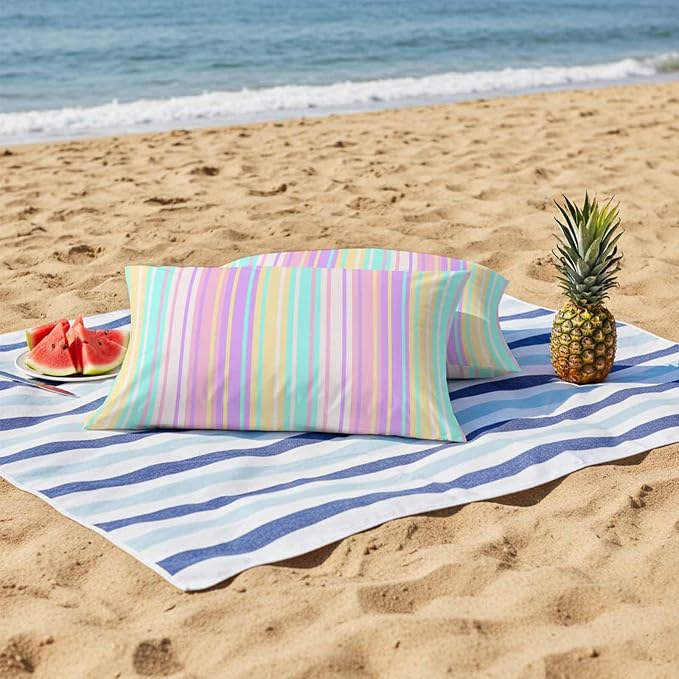 Pink Aqua Stripes Outdoor Pillow Covers 20x12 Inch Lumbar Pillow Covers Set of 2 Waterproof Decorative Throw Pillow Cases Geometric Yellow Geometric Cushion Covers for Patio Furniture Garden Couch