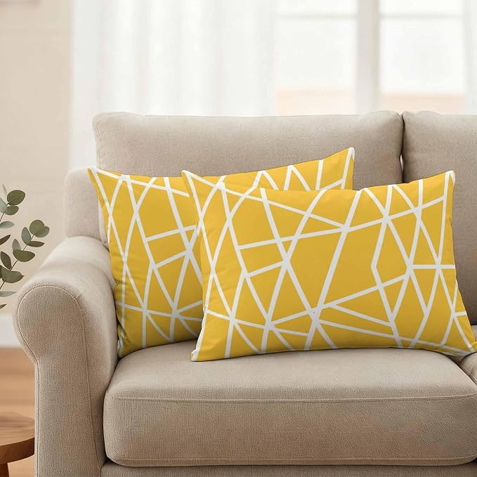 Outdoor Pillow Covers Waterproof, Yellow Geometric Decorative Rectangle Throw Pillowcases Patio Cushion Covers for Tent/Garden, 20" x 12" 2 Pack, Abstract Stripes Modern Minimalist