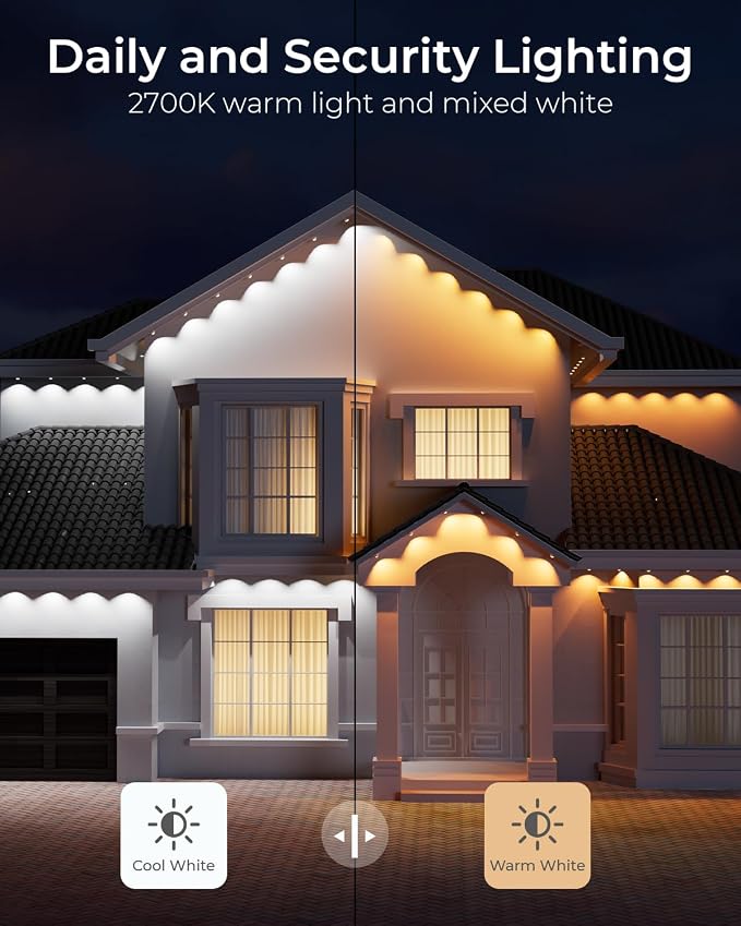 CINOTON Permanent Outdoor Lights 100ft, Smart RGBW+IC Eaves Lights with 60LEDs, IP67 Waterproof, 111 Scene Modes for Daily and Festival, Halloween Christmas Holiday Decor, APP/Voice/Remote Control