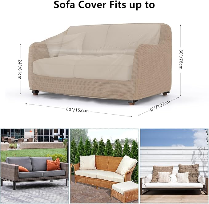 Mrrihand Heavy Duty Patio Sofa Cover, Mrrihand 3-Seater Outdoor Sofa Loveseat Cover, Outdoor Patio Furniture Cover with Air Vent and Handles, 60" W×42" D×30" H, Brown