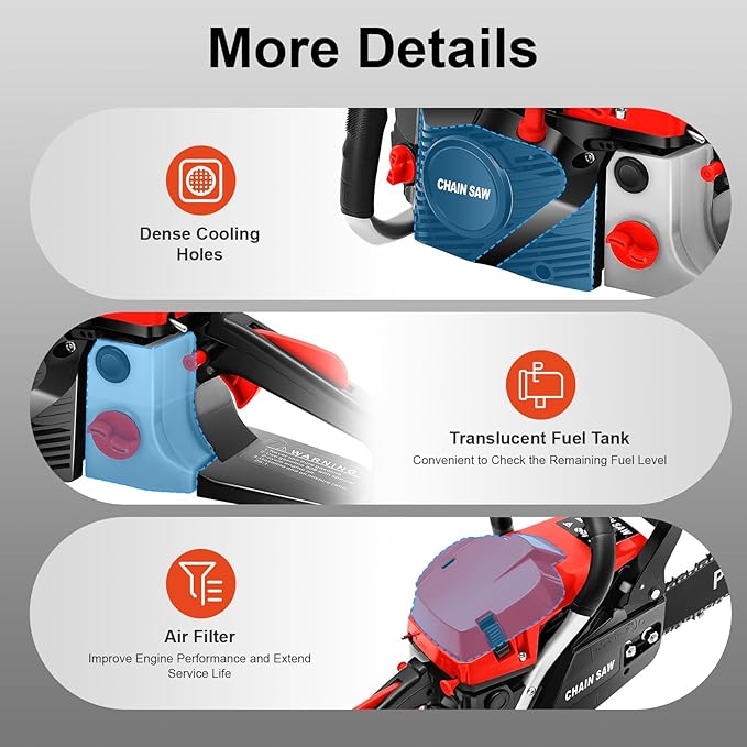Gasoline Chainsaw, 20 Inch 2-Stroke Single Cylinder 58CC Power Portable Petrol Chain Saws, 2KW Handheld Chainsaw, Portable Sawmill for Wood Cutting, Forest Felling