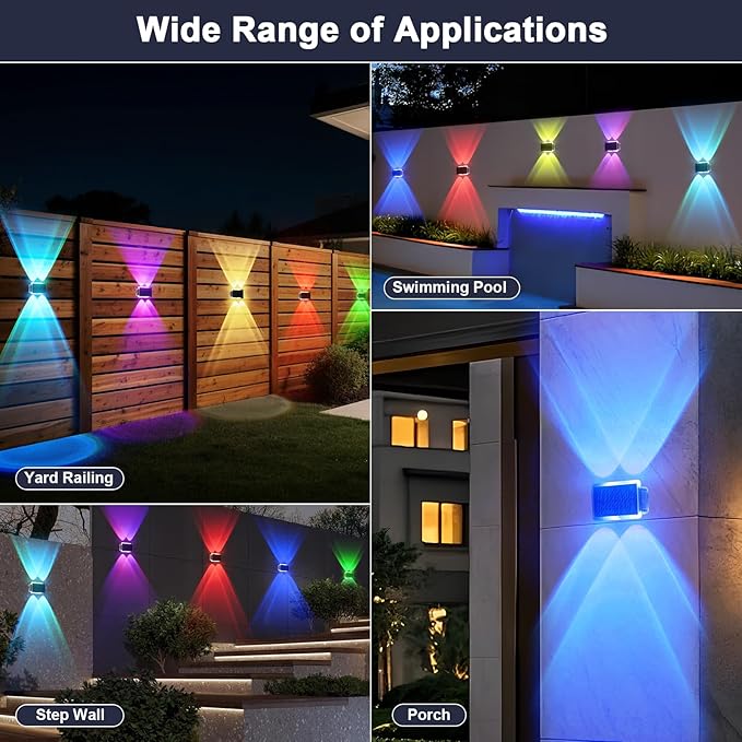 AUDLES Solar Fence Lights Outdoor, New Up Down Lighting Fence Lights Solar Powered with 8 Modes Warm White/RGB, IP65 Waterproof Solar Wall Light for Backyard Wall Pathway Deck Patio Decor - 8 Pack