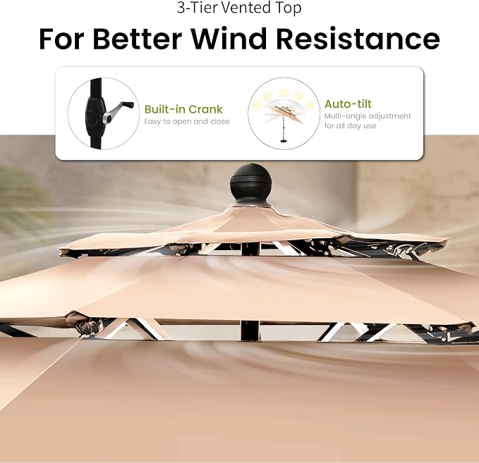 PHI VILLA 5pc Patio Dining Set with Umbrella, Round Table, Rattan Chairs | Outdoor Dining Set for 4, 42" Metal Table & 4 Cushioned Rattan Chairs with Beige Umbrella for Outdoor, Deck, Yard, Porch