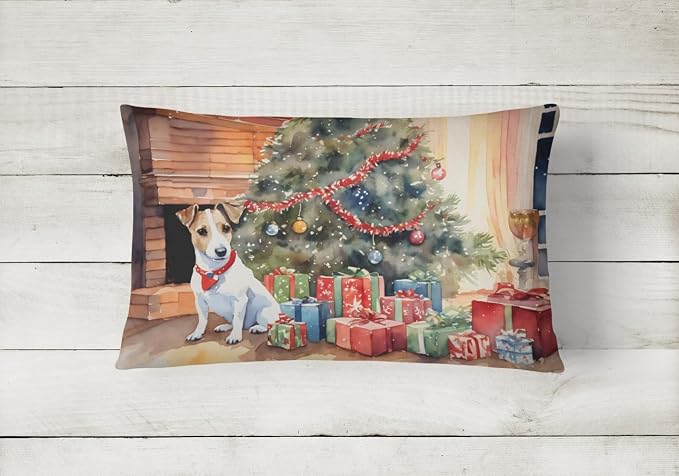 Caroline's Treasures DAC2681PW1216 Jack Russell Terrier Cozy Christmas Throw Pillow Machine Washable, Indoor Outdoor Decorative Pillow for Couch, Bed or Patio, 12HX16W
