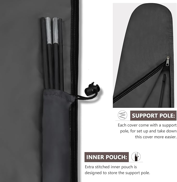 ULTCOVER Patio Parasol 600D Waterproof Outdoor Market Extra Large Umbrella Cover - Fits Double-Sided Umbrella 13-15 Feet, Black
