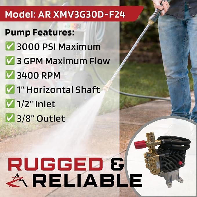The ROP Shop OEM AR 1" Shaft 3000 PSI Pressure Washer Pump for MI-T-M CD-2804-0MVB, CD-2804-0MHB