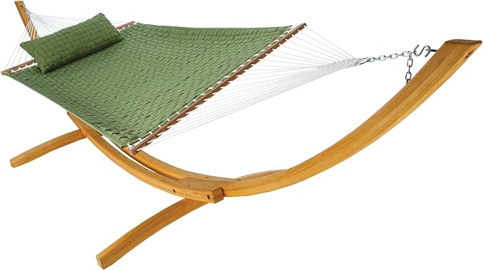 Hatteras Hammocks Light Green Soft Weave Hammock with Free Extension Chains & Tree Hooks, Accommodates 2 People, 450 LB Weight Capacity, 13 ft. x 55 in.