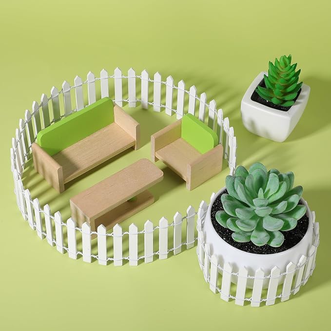 Bewudy 35 Inches Mini Fairy Garden Fence, Small Wood Decorative Picket Fence, White Picket Fence Miniature Ornaments for Dollhouse Plant Pot Fairy Garden Accessories Outdoor