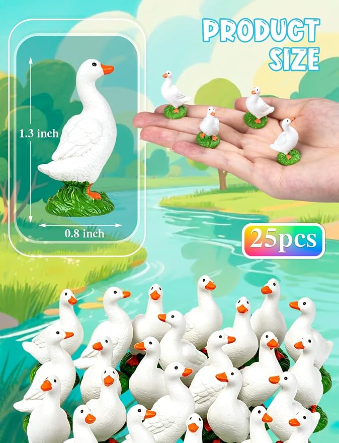 25pcs Mini Resin GooseT iny Animal Figurines Bulk | Small Desk Goose Decor for Garden Lawn Yard Micro Landscape Aquarium Potted Ornament DIY Craft