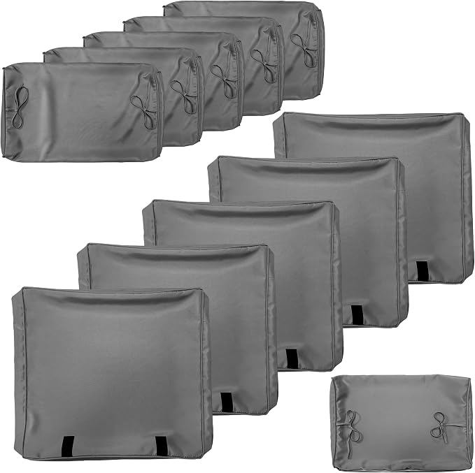 Kurapika Outdoor Cushion Slipcovers 11PCS Patio Set Cushion Covers Replacement for Outdoor Furniture Set, Outdoor Sofa Seat Cushion Cover and Backrest Pillow Covers (Grey)