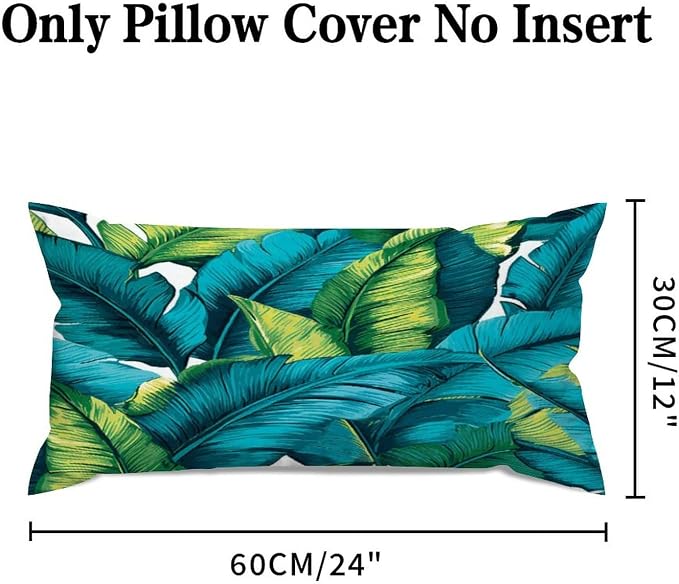 Set of 2 Turquoise Lime Green Teal Blue Aqua Tropical Plants Pillow Covers 12x24in Farmhouse Canvas Cushion Covers Outdoor for Couch Chair Home Decor for Family Friends
