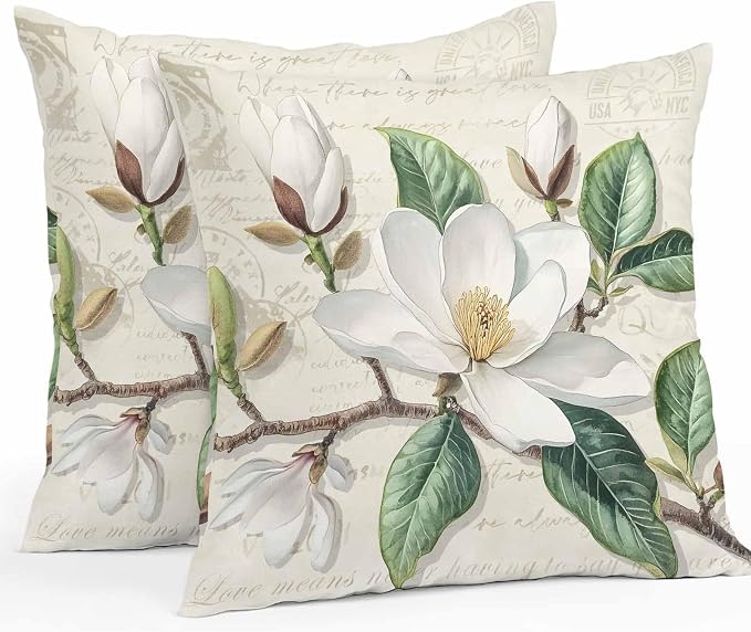 Retro Flowers Waterproof Outdoor Pillow Covers Set of 2 Home Decor, Farmhouse Leaf Branch Green Plants Pillowcase Patio Pillow Covers for Couch Bench Furniture Garden 20x20in
